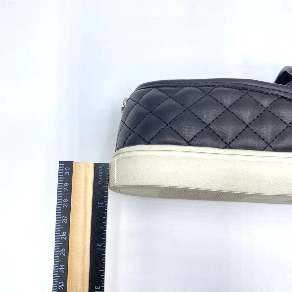 7.5W 7.5 WIDE Steve Madden Black Faux Vegan Quilted Leather Sneakers Shoes